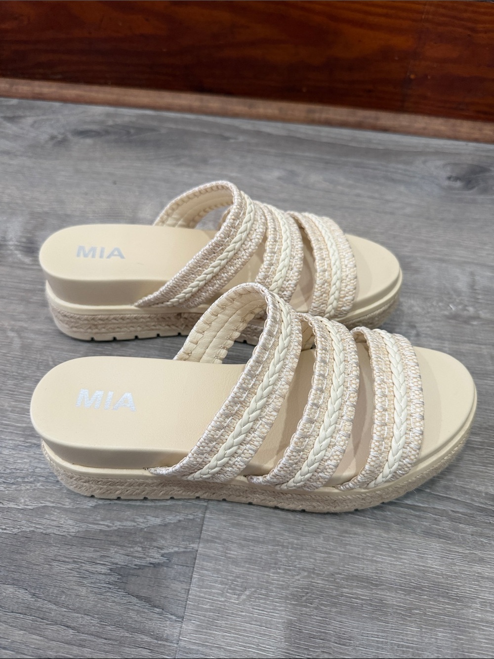 MIA Women's Cream Braided Slide Sandals
